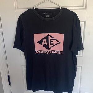 American Eagle Outfitters Black Tee with Pink AE Logo